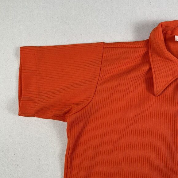 70s King Louie Double Knit Bowling Shirt Men’s Large Orange Short Sleeve 1/4 Zip - Picture 8 of 16